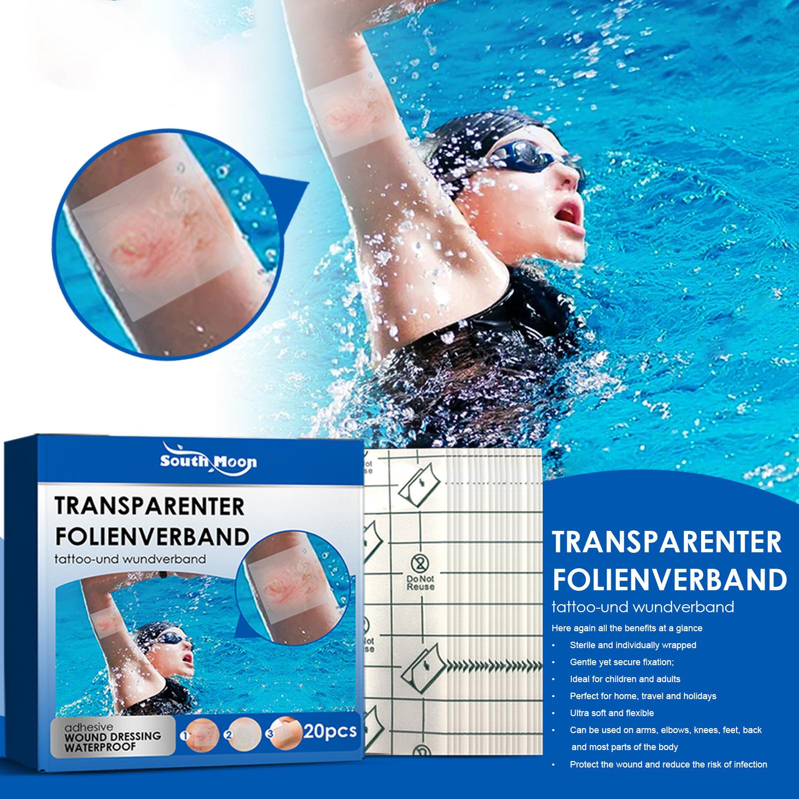 20 Pieces Transparent Stretch Adhesive Bandage Fixation Tape for Bathing Swimming