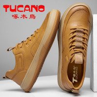 啄木鳥男鞋歐洲站真皮休閒鞋板鞋韓版歪頭小醜鞋男士皮鞋防滑潮鞋