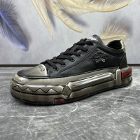 男鞋2023春季新款頭層牛皮歐洲站淋膠厚底輕便真皮潮男士休閒板鞋