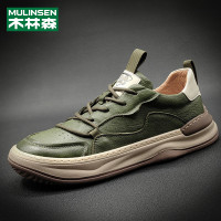 木林森男鞋2023新款夏季歐洲站真皮小醜鞋休閒板鞋男款透氣小白鞋