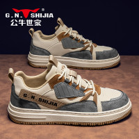 公牛世家夏天男鞋真皮復古百搭網紅爆款板鞋春秋透氣國潮運動潮鞋