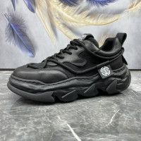 男鞋2023春夏季新款歐洲站頭層牛皮網面透氣厚底真皮休閒老爹鞋男