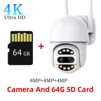 Камера Наружного видеонаблюдения с двойным объективом, 2,8-12 мм, 8-кратное увеличение, 4K, 8 Мп, PTZ, IP, Wi-Fi