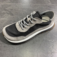 男鞋2023夏季新款小醜鞋寬腳高腳面腳肥鞋透氣冰絲布鞋格紋休閒鞋