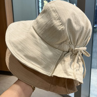 夏季日系渔夫帽女简约纯色韩版蝴蝶结盆帽出游防紫外线遮阳帽