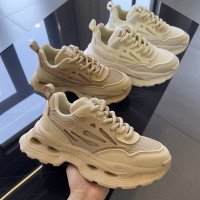 高端原創設計師線 頭層牛皮立體底片網眼拼接增高底男輕便老爹鞋