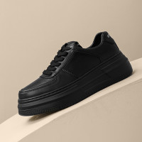 2023秋季新款厚底透氣黑色鞋子男板鞋小白鞋男士內增高運動休閒鞋