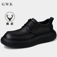 GWK男士皮鞋商務休閒真皮秋季新款潮流百搭鹿皮厚底繫帶豆豆鞋男