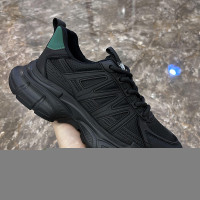 夏季透氣運動鞋男韓版潮流百搭休閒鞋子潮鞋黑色厚底飛織網面男鞋