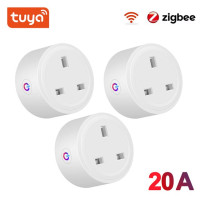 Умная розетка Zigbee 20A, беспроводной удлинитель с монитором заряда батареи, совместим с Alexa Google Home