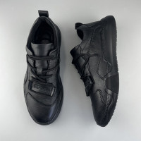 外貿男鞋真皮原單剪標全牛皮防水運動板鞋厚底老爹鞋黑色休閒皮鞋