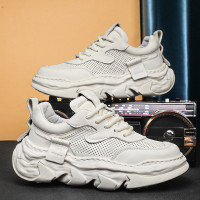 老爹鞋男夏季透氣薄款網面休閒跑步鞋青少年增高厚底小白運動潮鞋