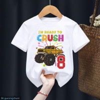 Футболка с изображением желтых грузовиков-мой 2-12-й день рождения, модная футболка для мальчиков, Подарочная одежда для детей, белые топы с коротким рукавом