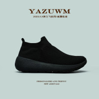 稀缺撿漏好貨 無鞋帶一腳蹬彈力套腳透氣運動休閒鞋男減震襪子鞋