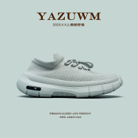 【超舒服】彈力透氣飛織網面一腳蹬運動休閒鞋男士百搭健步襪子鞋