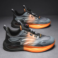 旋轉鈕釦男鞋夏季網面透氣軟底運動鞋青少年輕便減震跑步休閒潮鞋