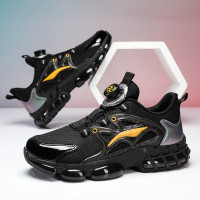 夏季潮牌男鞋網面透氣運動鞋男旋轉鈕釦免系鞋帶軟底百搭跑步鞋男