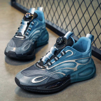 椰子男鞋夏季網面透氣男鞋旋轉鈕釦免繫帶青少年學生跑步運動跑鞋