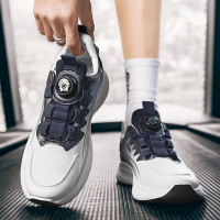 旋轉鈕釦男鞋夏季網面透氣免系鞋帶運動鞋青少年減震軟底耐磨跑鞋