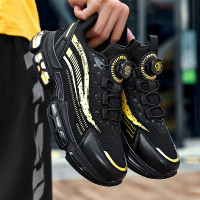 春秋款雙層網面運動鞋潮鞋透氣軟底跑步鞋旋轉鈕釦免系無鞋帶男鞋