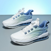 男鞋夏季運動鞋旋轉鈕釦免系鞋帶軟底青少年氣墊減震大尺碼跑步鞋潮