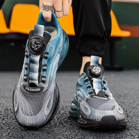 男鞋秋季透氣旋轉鈕釦網面休閒運動鞋青少年減震氣墊鞋子潮鞋男款