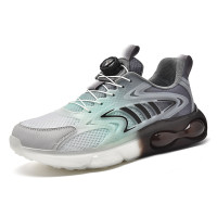 夏季樓空透氣冰絲網面運動鞋男旋轉鈕釦免系鞋帶軟底氣墊跑步鞋子