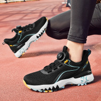 新款旋轉扣免系鞋帶透氣網面跑步鞋男體育生中考專用鞋休閒運動鞋