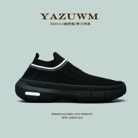 【腳感超舒服】飛織彈力網面一腳蹬無鞋帶襪子鞋男透氣運動休閒鞋