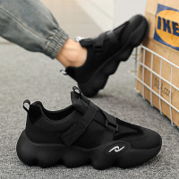 魔術貼男鞋夏季男士防滑耐磨工地上班工作運動透氣黑色勞保鞋夏季