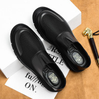 皮鞋男士休閒英倫商務新款真皮夏季兩穿透氣薄款網面飛織運動鞋子