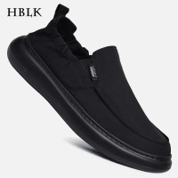 HBLK布鞋男2023新款潮流秋季透氣一腳蹬冰絲鞋子男士輕便休閒鞋