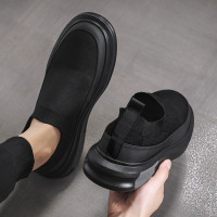男鞋夏季透氣休閒鞋一腳蹬懶人板鞋軟底黑色輕便厚底男款男士鞋子