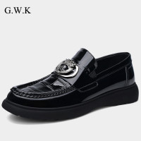 男鞋秋季透氣新款真牛皮商務休閒男士懶人一腳蹬防滑厚底豆豆男鞋