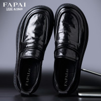法派軟羊皮皮鞋男真皮腳寬大頭正裝商務男鞋厚底一腳蹬休閒樂福鞋