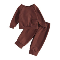 Осенне-зимний комплект одежды для маленьких мальчиков и девочек, однотонный свитшот с длинным рукавом и штаны с эластичным поясом