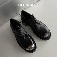 OFFWOFEE暗黑風鐵頭德比鞋圓頭皮鞋重工水洗馬皮vibe厚底鞋