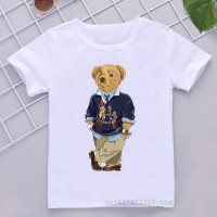 Футболка для мальчиков, крутой медведь с очками, одежда с графическим принтом для девочек, летняя милая детская футболка, футболка, футболки для малышей, белые топы