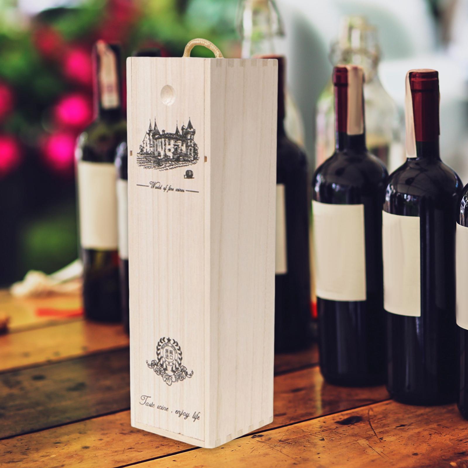 Wine Bottle Wooden Box Single Bottle Wine Gift Boxes Decorative Carrier for Birthday