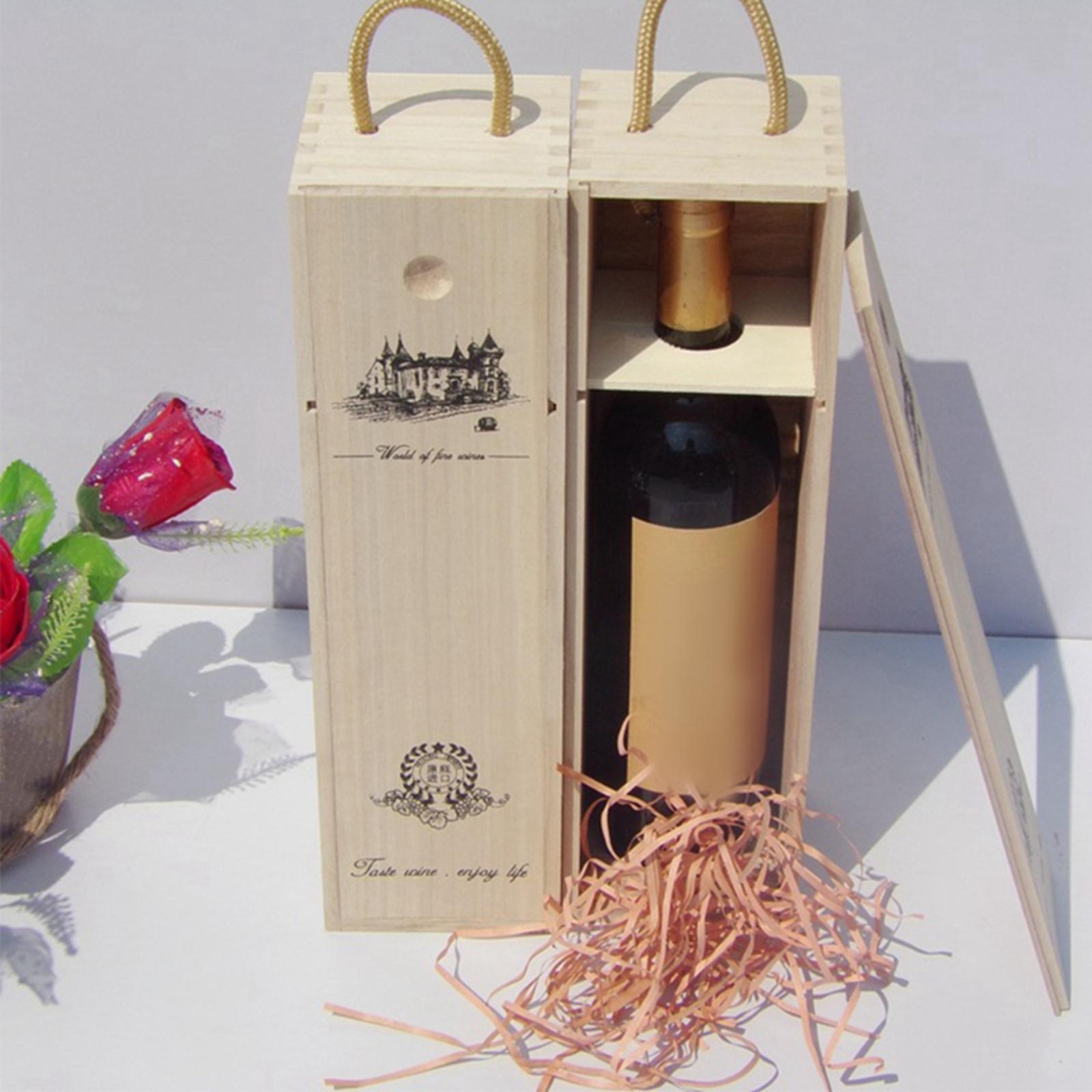 Wine Bottle Wooden Box Single Bottle Wine Gift Boxes Decorative Carrier for Birthday