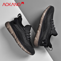 奧康椰子鞋正品秋季2023新款飛織透氣薄款休閒黑色減震運動鞋子男