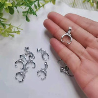 批发S925银扣翡翠玉珠扣路路通圆珠吊坠夹扣DIY三颗水晶钻扣批发