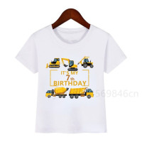 Футболка с принтом строительных автомобилей для мальчиков, Детская рубашка с цифрами на день рождения, забавный подарок для мальчиков и девочек, Подарочная Одежда для мальчиков