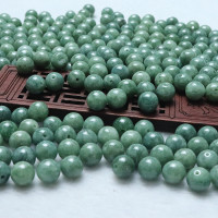 散珠a货豆青玉石8 10圆珠玉DIY手链配件 绿色玉珠子半成品 男女款