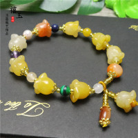 新品天然黄玉金丝玉风铃花手串批发 招财旺运 男女款手链厂家直销