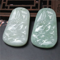 正品新款天然翡翠小山水牌吊坠缅甸A货手工艺品玉坠挂饰玉器批发