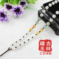 天然6mm东陵玉编织全珠项链绳高档三彩手工吊坠绳饰品配件批发