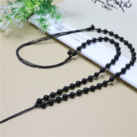 百搭款手工编织黑珠吊坠链龙牌黑曜石颈绳高档毛衣链厂家直销批发