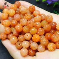 金丝玉莲花珠子10MM天然黄龙玉散珠玉石饰品配件黄玉莲花红色圆珠