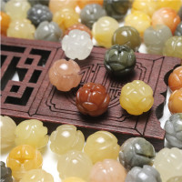 金丝玉莲花珠子10.13mm天然黄龙玉散珠玉石饰品配件黄玉莲花圆珠